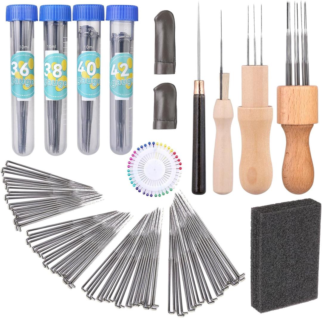 Yizzvb 127 PCS Needle Felting Needles, 4 Sizes Felting Needles, Needle Felting Tools Wool Felting Supplies Kit with 3 Types Wooden Holders, Foam Pad, Needle Felting Starter Kit for DIY Crafts