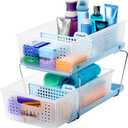 madesmart 2-Tier Plastic Multipurpose Organizer with Divided Slide-Out Storage Bins, Under Sink and Cabinet Organizer Rack, Frost (1-Pack, Blue)
