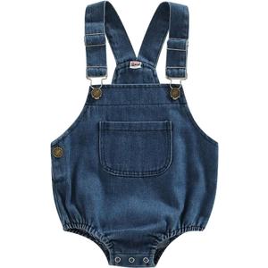 BULINGNA Infant Baby Boy Girl Denim Romper Sleeveless Straps Button Jeans Jumpsuit Unisex Baby Jeans Overalls Summer Clothes (0-6 Months, Blue)