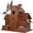 MIXUMON Bird Houses for Outside with Bird Feeder, Outdoor 3 Hole Bird House Room for 3 Bird Families Bluebird Finch Cardinals Hanging Birdhouse for Garden (Style 12)