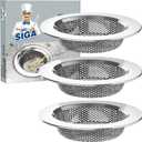 MR.SIGA Kitchen Sink Strainer, Stainless Steel Sink Drain Strainer, Dishwasher Safe, Outer Diameter 4.4 inch/11.2cm, Inner Diameter 3 inch/7.6cm, Pack of 3 (Silver)