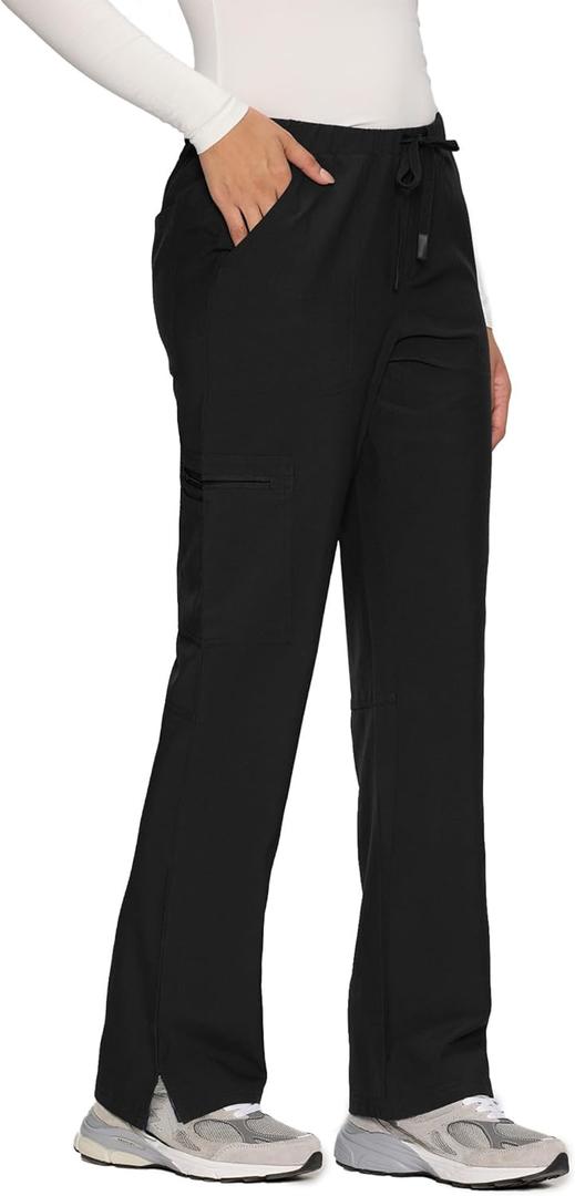 floralhue Scrub Pants for Women - Soft Stretch, Cargo Pants Scrubs with 8 Pockets, Black, 2XL