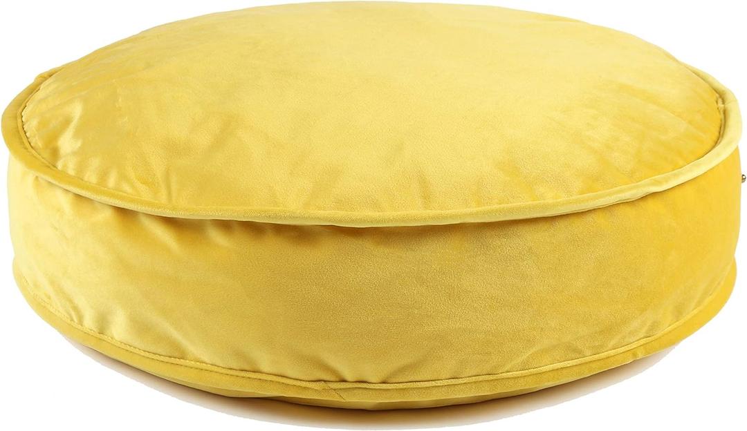 Velvet Floor Pillows Round Chair Cushion Couch Throw Pillow Soft Pouf Seat Mattress Bean Bag for Reading Nook Play Room (19.7",Yellow)