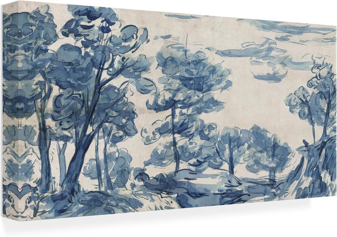 Wrapped Canvas Wall Art - Melissa Wang 'Azure Wilderness II' Wall Art for Living Room, Bedroom, or Office Décor - 16x32