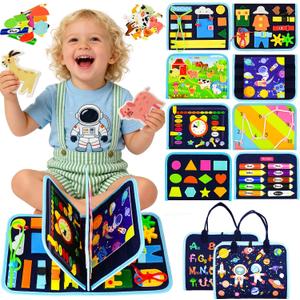 Toddler Busy Board Montessori Toys for Toddler 1-3 Year Old, Boy Birthday Gifts, Preschool Educational Montessori Busy Book Board, Felt Sensory Activity Board Sorting Toy Age 2-4 with Fine Motor Skill