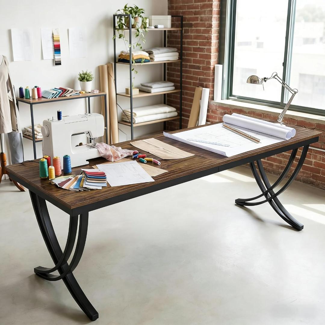 LITTLE TREE 2 Person Computer Desk, 78.7-Inch Extra Long Large Office Desk for Home Office, Shared Executive Desk for Two with Spacious Work Surface, Rustic Brown and Black