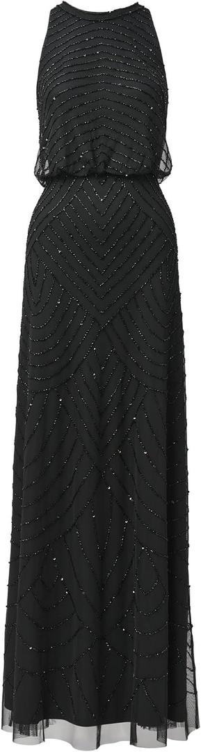 Adrianna Papell Womens Halter Blouson Beaded Gown (Black) 10