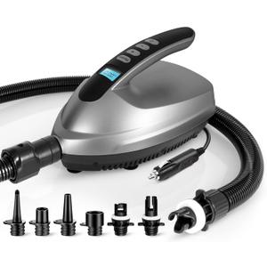 SereneLife Electric Paddle Board Pump  Portable 16 PSI Dual-Stage Air Compressor for Lightning-Fast Inflation, Auto-Off, LCD Display & 12V Car Connector  for SUPs, Boats & Inflatables (Silver)