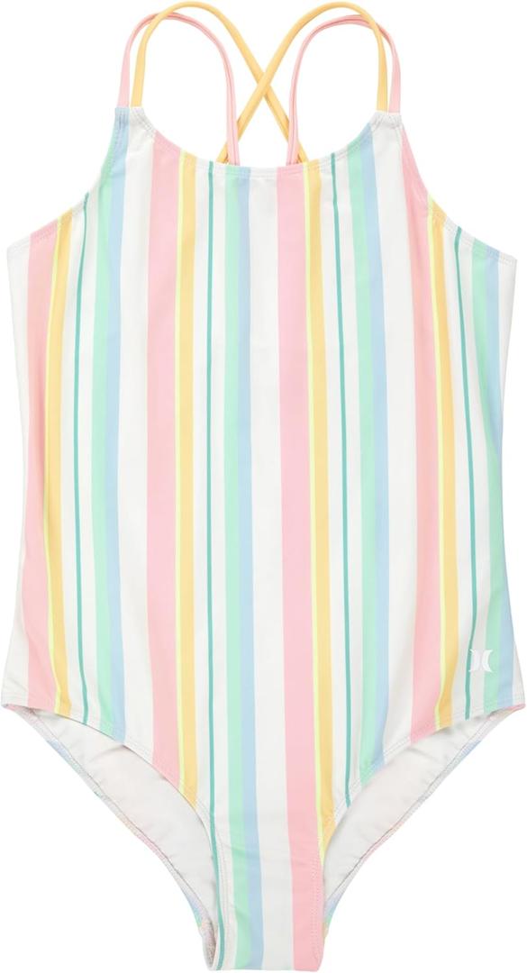 Hurley Girls One Piece Swimsuit (7, Pale Ivory/Multi Stripe)