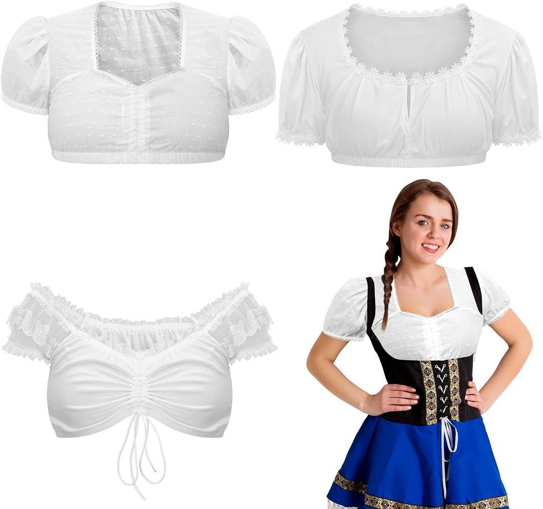 3 Pcs Oktoberfest Dirndl Blouse Women German Blouse Crop Top Oktoberfest Party Supplies Bavarian Costume XL
