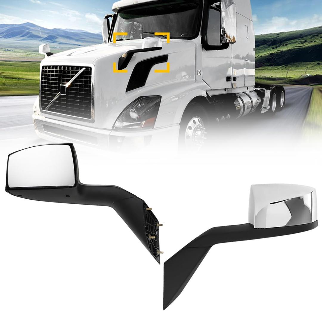 Hood Mirrors Truck Assembly Replacement Hood Mirrors Assembly Fit for Volvo VNL 2004-2017 (Chrome, Pair)