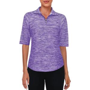 Viracy Half Sleeve Women's Golf Polo Shirts 1/4 Zip Up Moisture Wicking Running Workout Tops (Large, Purple)