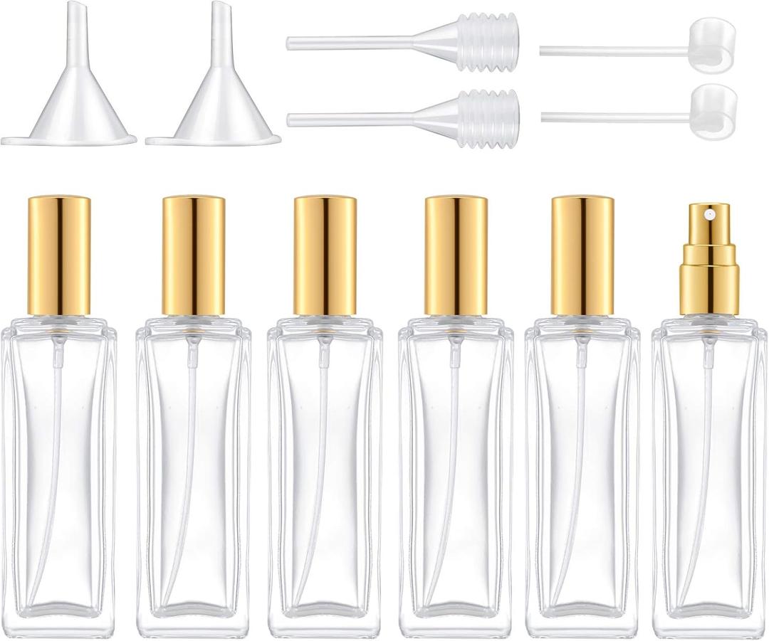 30 ml Glass Spray Bottle, 1 oz Perfume Bottles Empty, Glass Atomizer, Small Travel Atomizer Bottle Refillable (6 PCS, Gold)