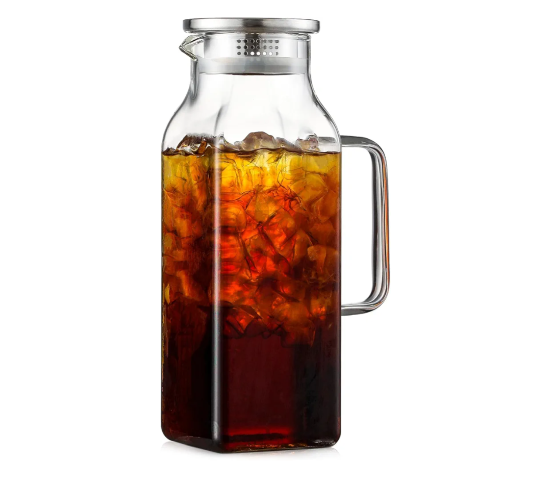 2 Quart (2 Liter 68 oz) Square Glass Pitcher with Lid and Spout, Water Pitchers with Handle for Fridge, Borosilicate Glass Carafe for Hot/Cold Drink, Large Jug for Iced Tea, Coffee,Juice,Milk,Beverage