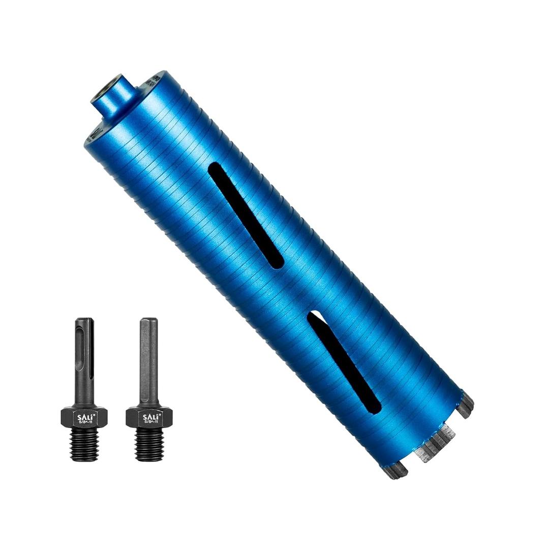 SALI Diamond Core Drill Bits 2 1/2" Diameter 10"/254mm Drilling Depth 5/8-11" Thread Core Bit Turbo Laser-Welded Segments for Cured Concrete with Brick, Block, Masonry, with Two Adapters