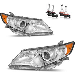 Headlights for 2012 2013 2014 Toyota Camry L/Se/Le/Xle/Hybrid Headlamp Replacement Chrome Housing Amber Reflector Driver & Passenger Side