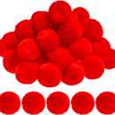 Red Pom Poms Christmas Faux Fur Pompom Ball Acrylic Large Red Pompoms Crafts Holiday Pom Balls Fluffy Plush Pompom for DIY Christmas Costume Supplies Party Decorations, 2 Inches (30 Pieces)