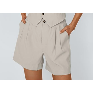 LILLUSORY Women Summer 1 Piece  Short Sets Business Casual Outfits 2025 Trendy Dressy Suit Spring Matching Clothing Beige XS