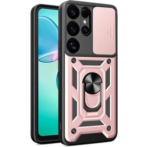 RKINC Case for Samsung Galaxy S25 Ultra Case with Slide Camera Cover & Rotated Ring Kickstand Military Grade Shockproof with Magnetic Car Mount Holder Cover, Rose Gold