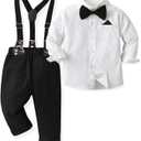 SALNIER Toddler Dress Suit Baby Boys Clothes Sets Bowtie Shirts Suspenders Pants 4pcs Gentleman Outfits Suits 6 Month 6 Years,  Size 110