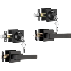 2 Pack Front Door Locksets with Deadbolt, Black Door Handles, Combination Door Lock, Exterior Door Lever (Matte Black)…