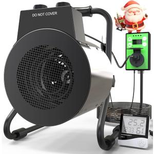 Greenhouse Heater with Digital Thermostat, 1500W Outdoor Heaters for Patio, Electric Space Heater for Patio, Garage, Greenhouse, Flower House, Silver
