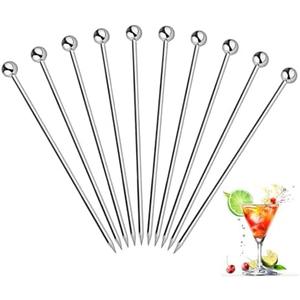 Ahoooot 10Pcs Cocktail Picks, Stainless Steel Metal Martini Picks, Skewers for Appetizers & Toothpicks for Appetizers, Reusable Cocktail Picks for Drinks, Olives & Fruit