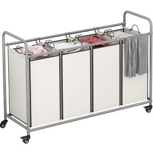 Laundry Sorter 4 Section Hamper Sorter with Heavy Duty Lockable Rolling Wheels Removable Bags Basket Separator for Dirty Clothes Storage, Beige (4 Bags Beige)