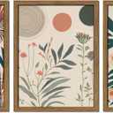 Framed Boho Floral Canvas Wall Art Set of 3, Vintage Burnt Orange Botanical Pictures Wall Decor, Abstract Nature Jungle Plant Paintings Prints for Living Room Bedroom Bathroom 12x16 inch (16L" x 12W")