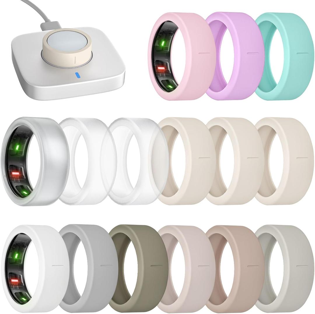 15 Pack Ultra-Thin Ring Covers Compatible with Oura Ring Gen 4/4 Ceramic/3 Cover, Anti-Scratch Silicone Protector Accessories for ULTRAHUMAN AIR/RingConn Gen 2/Gen 2 Air for Women Men (S for 6/7/8/9/10)