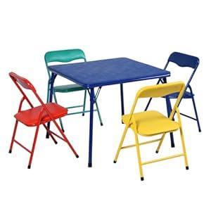 FurnitureR Kids 5-Piece Folding Square Table and Chair Set, Toddler Dining/Studying/Playing/Drawing Set Ideal for Daycare and Classrooms, Children's Activity Set, Multi-Color