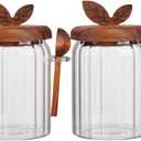 ANSQU 2 Pack Glass Jars with Wooden Lids and Spoons, 20.3oz Glass Food Storage Containers Coffee Jar Coffee Grounds Container, Coffee Canister holds up to 7.4oz Coffee Beans
