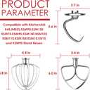 3-Piece Stainless Steel Mixer Attachment Kit for KitchenAid 4.5/5 QT Tilt-Head Mixers, K45WW Wire Whip, K45DH Dough Hook & K45B Coated Flat Beater, Baking Essentials Set, Dishwasher Safe