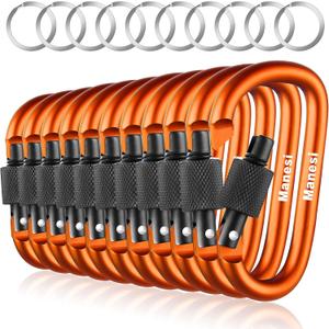 10 Pack Aluminum D Ring Key Rings Hiking Clips Locking Carabiner for Hiking Camping Fishing and Outdoor UseClips with Screw Gate Multicolored (Orange)