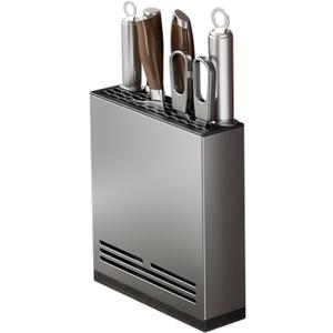 Magnetic Universal Knife Block Holder, Magnetic Aluminum Knife Holder for Refrigerator with Slots for Scissors and Sharpening Rod Storage Stand Display Unique Slot Design to Protect Blade