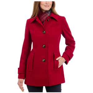 London Fog Womens Single-Breasted Wool Blend Coat | With Scarf, Red Medium