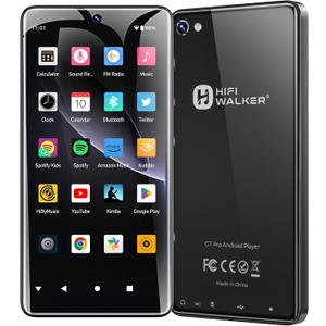 HIFI WALKER G7 Pro Portable Media Player with Android 13, 5.2" Touchscreen Music & Video Player with WiFi Bluetooth, Google Play Apps, Dual Camera, Speaker, 128GB Expandable Storage (Black, 160GB)