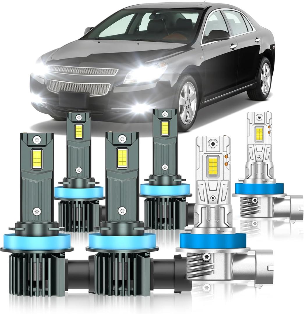 Compatible with Chevrolet Chevy Malibu 2006-2012 Fog Bulbs, High&Low Beam Fog Light Bulbs Combo, 800% Super Bright 6000K Cool White, Plug and Play, Pack of 6