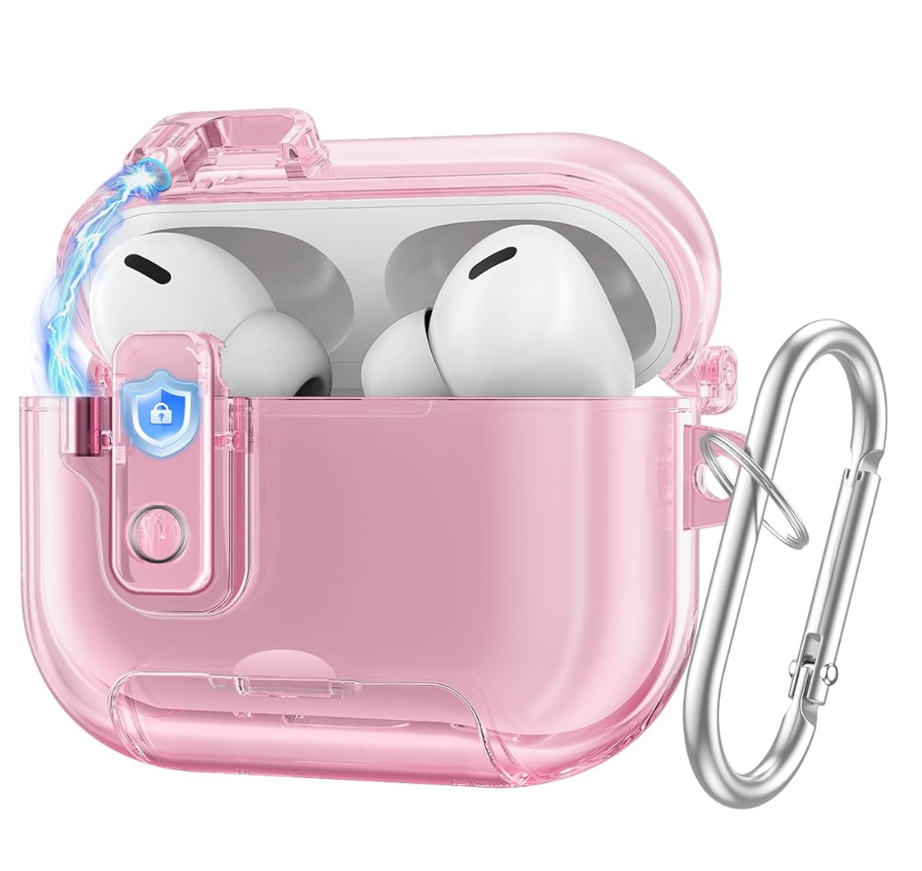 TiMOVO Case for AirPods Pro 3 (2025) with Secure Lock, Anti-Smudge, Soft TPU Transparent Cover for Apple AirPod Pro 3rd Generation with Phone Stand Function, Cleaning Kit & Keychain, Clear Pink