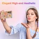 EYZUTAK Case for Samsung Galaxy S24 Ultra, Colorful Retro Oil Painting Flower Laser Glossy Pattern Cute Curly Wave Edge Exquisite Phone Cover Stylish Durable TPU Protective Case for Girls Women - Pink