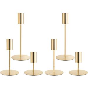 Gold Taper Candlestick Holders,Taper Candle Holders Set of 6,Metal Taper Candle Sticks Stand Holders,Modern Decorative Candle Holders for Wedding Certerpieces,Festive, Mantel,Home,Party (French Glod)