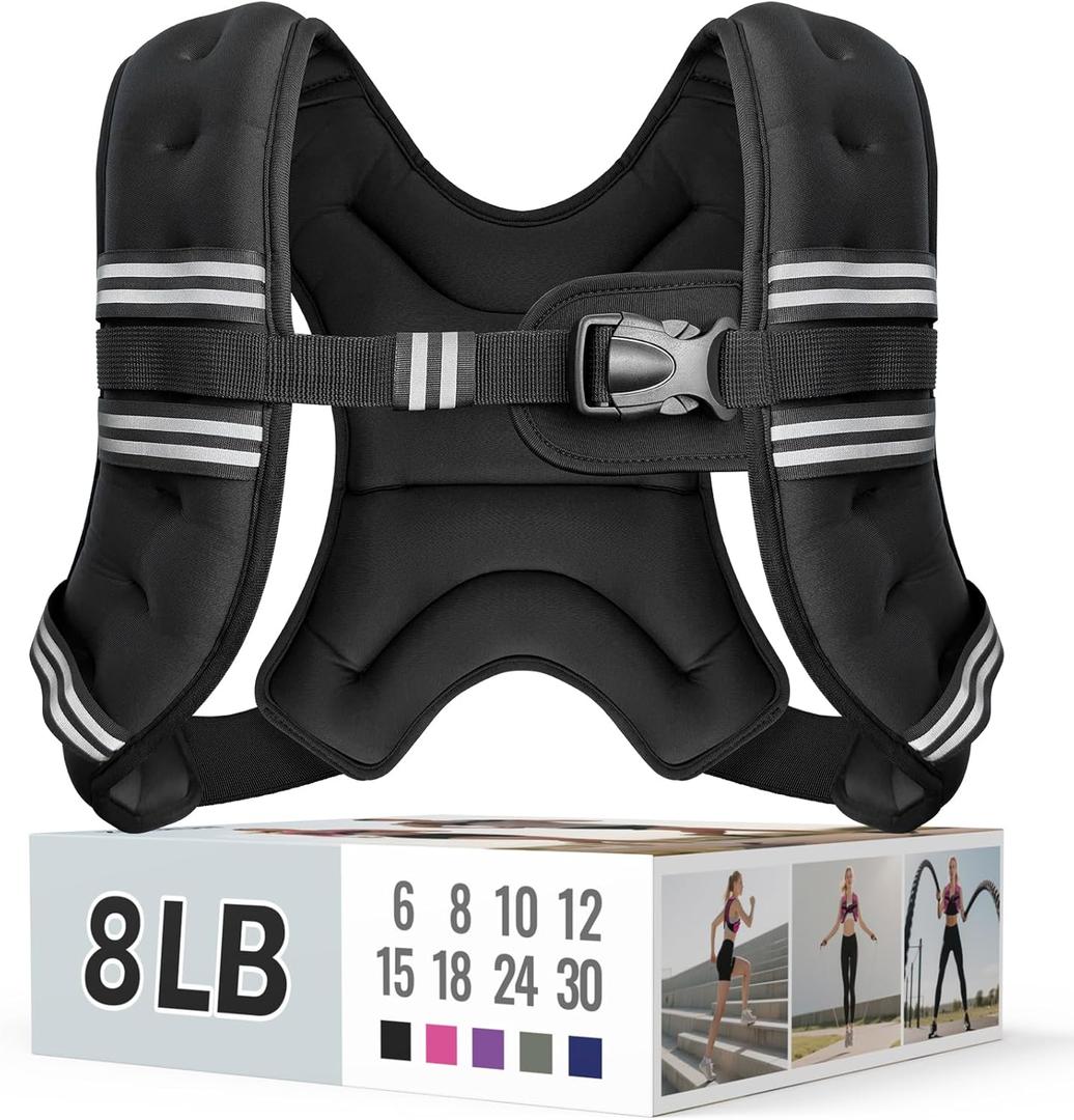 Weighted Vest for Women & Men with Reflective Stripe and Adjustable Buckle, Comfortable & Durable Rucking Vest for Walking, Running & Strength Training (8 lb, Black)