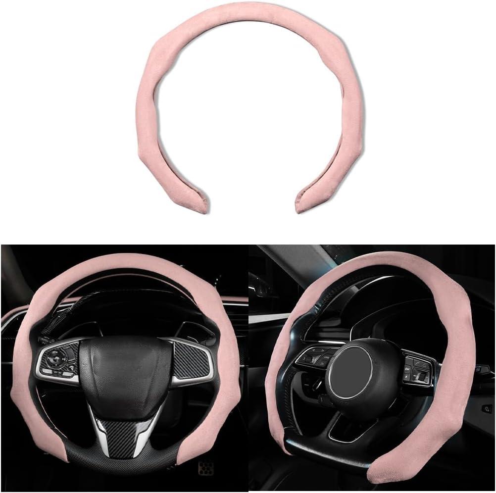 Mandark Car Steering Wheel Cover, Suede Sport Vehicle Steer Wheel Protector Fitting 15 Inch, Non-Slip Comfortable Automotive Interior Decoration Accessories, Universal for Most Cars (Pink)