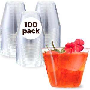 Aatriet 100 Count 9 oz Clear Plastic Cups Hard Plastic Wine Glasses Disposable for Cocktail Party & Wedding, 9 ounce Tumblers Punch Cups for Cocktail Party Reusable