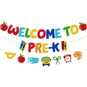 Welcome to Pre-k Banner First Day of Pre K Decorations Welcome Back to School Theme Classroom Bulletin Board Décor Watch Out Pre-K Here I Come Party Supplies