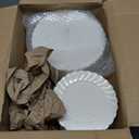 YOUBET 100PCS Ivory Scalloped Plastic Plates - Heavy Duty Disposable Fancy Hard Plates Include 50 Dinner Plate, 50 Dessert Plate, for Wedding & Party