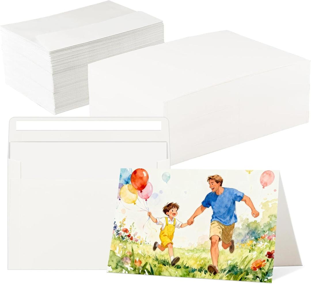 CXIIPOL 100 Sets Watercolor Cards with Envelopes, 140 lb/300 GSM Pure Cotton Watercolor Paper Cards and Envelopes, 4 x 6 Inch Blank Watercolor Card for Painting, Weddings Invitations, Greeting Card