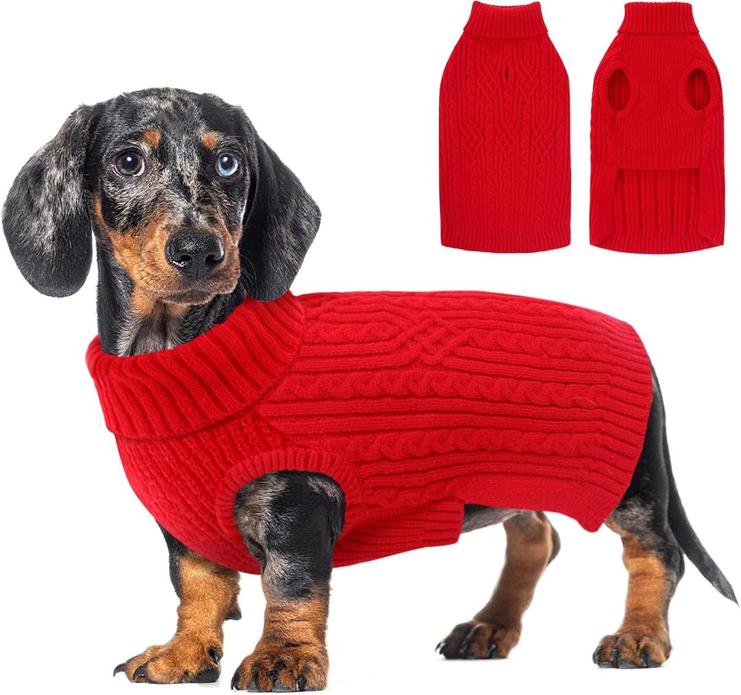 AOFITEE Small Christmas Dog Sweater, Dog Sweaters for Small Dogs Girl Boy, Warm Sweater for Dogs, Pet Sweater with Harness Hole for Fall Winter, Stretchy Pullover for Yorki, Chihuahua, Maltipoo, Red S