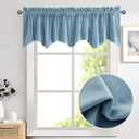 Lazzzy Blue Velvet Valance Blackout Thermal Insulated Scalloped Valance Small Short Wave-Shaped Window Curtain for Bedroom Living Room 18 Inch Curtain Valance Rod Pocket 1 Panel Dark Slate