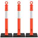 RoadHero 45 Inch Delineator Post with Base, Portable Orange Traffic Delineator Posts Cones with Reflective Collars for Parking Lots, Road Safety, Construction Events 3 Pack